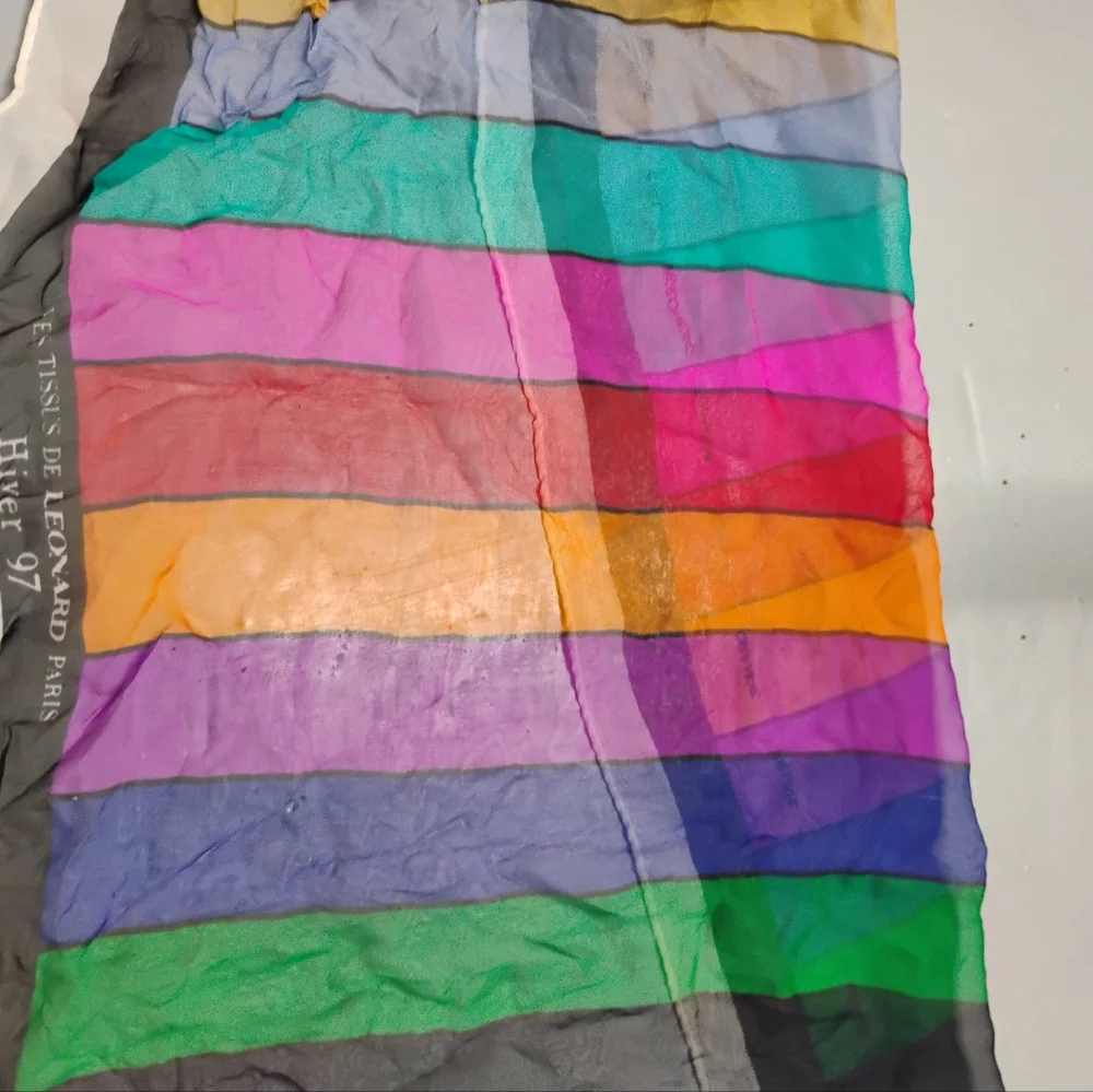 Vintage Leonard Paris Rare Winter 1997 Rainbow Silk Scarf